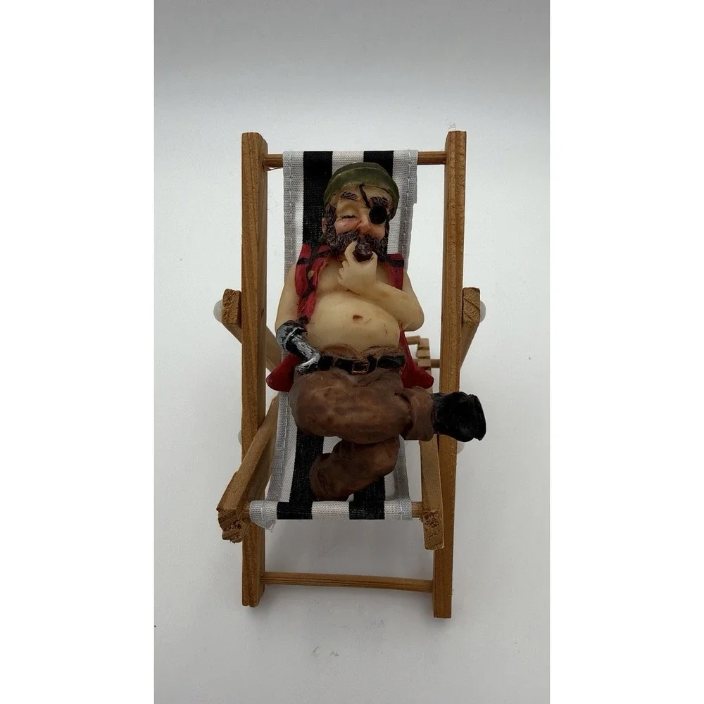 Vintage Pirate Figurine Miniature Hammock Pipe Nautical Decor Resin Wood